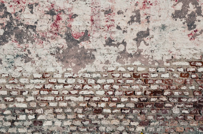 a red fire hydrant sitting in front of a brick wall, a mosaic, by Jan Kupecký, decay texture, white stone wall background, 1 7 0 0 s, blood stains on the walls