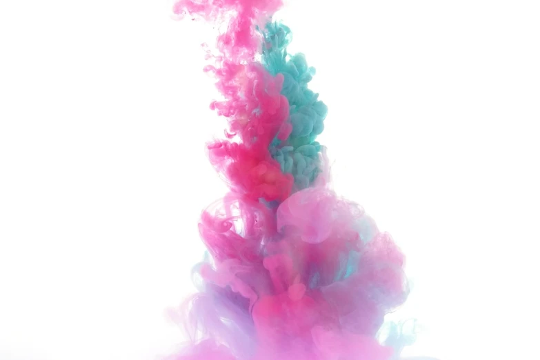 a pink and blue smoke is in the air, concept art, inspired by Kim Keever, pexels, process art, isolated on white background, turquoise pink and green, vertical wallpaper, liquid sculpture