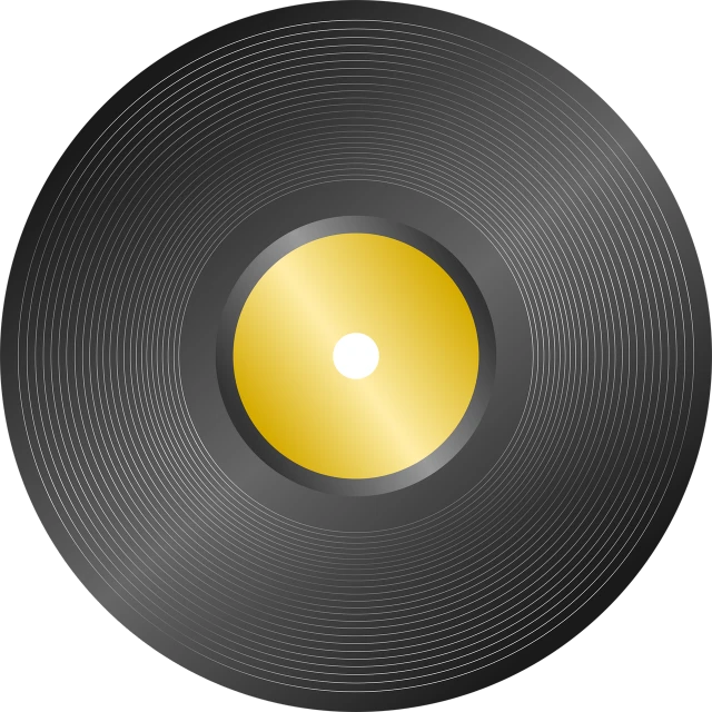 a gold record on a black background, an album cover, computer art, black. yellow, svg art, grain”