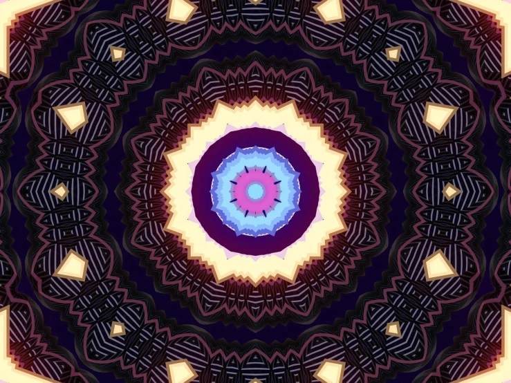 a close up of a circular design on a wall, a mosaic, inspired by Jan Henryk Rosen, flickr, abstract illusionism, fractal tarot card style, purple and blue neon, phone wallpaper. intricate, hypnotic eyes