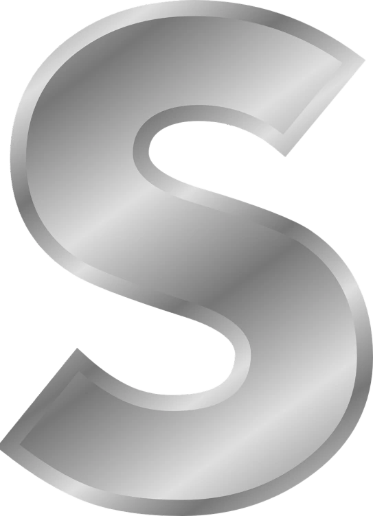 a silver letter s on a black background, inspired by Tony Szczudlo, pixabay, sots art, black backround. inkscape, spartan, straight smooth vertical, svg illustration