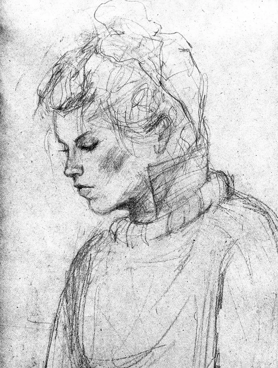 a drawing of a woman with her eyes closed, a sketch, by Raphael Soyer, tumblr, alexi zaitsev, a boy, solo portrait 🎨🖌️, portrait n - 9