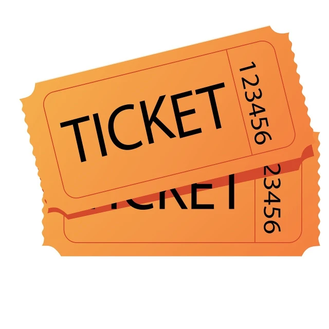 two orange tickets sitting next to each other, pixabay, conceptual art, full color illustration, isolated on white background, crowd, word