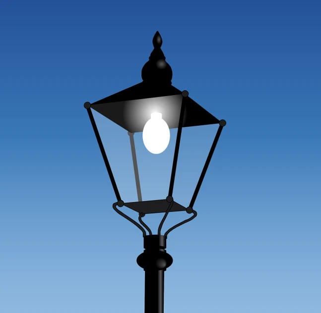 a street light with a blue sky in the background, a cartoon, pixabay, realism, holding up a night lamp, volumetric light highly detailed, black, white warm illumination