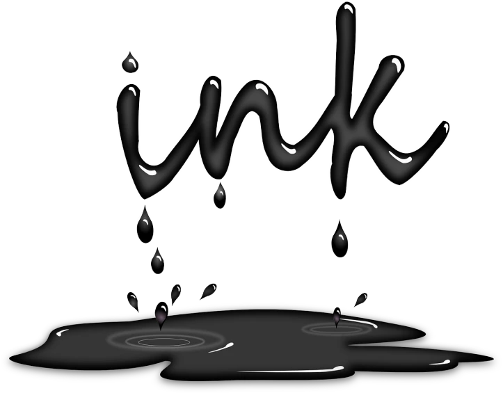 a puddle of liquid with the word ink coming out of it, an ink drawing, pixabay, black backround. inkscape, 435456k film, tattoo ink, imvu