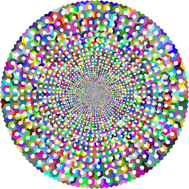 a multicolored circular pattern on a black background, a raytraced image, inspired by Benoit B. Mandelbrot, flickr, generative art, pointilism, dodecahedron, infinite intricacy, rorsach path traced