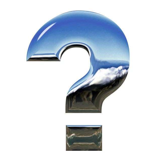 a blue question mark on a white background, a digital rendering, shutterstock, modernism, realistic metal reflections, mountain, title, polished : :