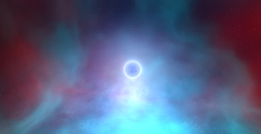 an image of a black hole in the sky, an illustration of, space art, glowing colorful fog, stern blue neon atmosphere, sirius star system, glowing sphere