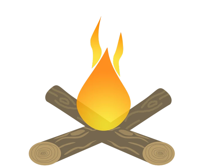 a fire and two logs on a black background, clipart, he is at camp, 1 6 x 1 6, firey