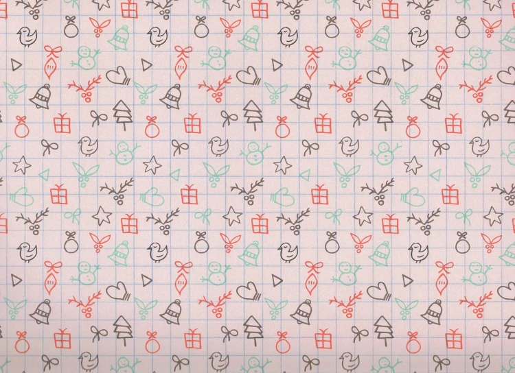 a close up of a sheet of paper with drawings on it, a stock photo, naive art, seamless pattern design, christmas, detailed grid as background, 1956