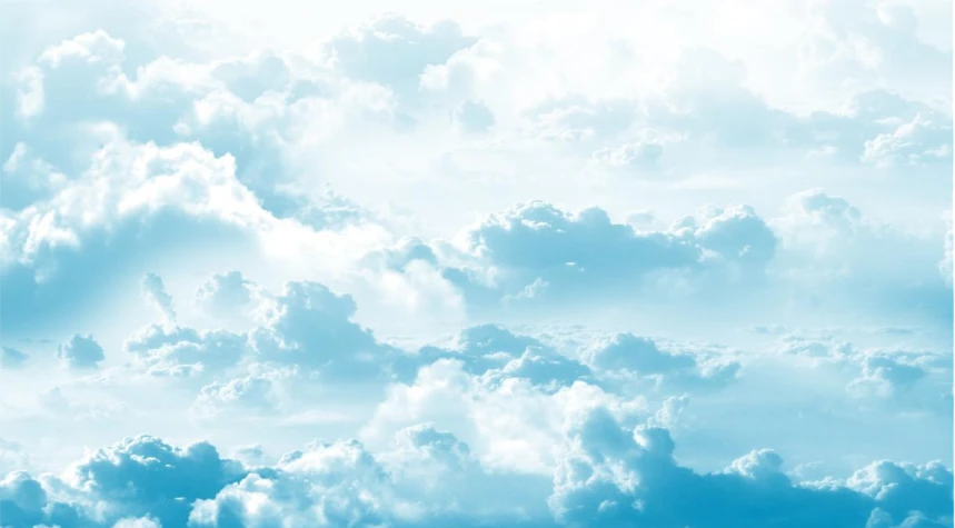 there is a plane that is flying in the sky, by Shen Che-Tsai, romanticism, sky blue and white color scheme, cumulus, gradient light blue, ethereal lighting - h 640