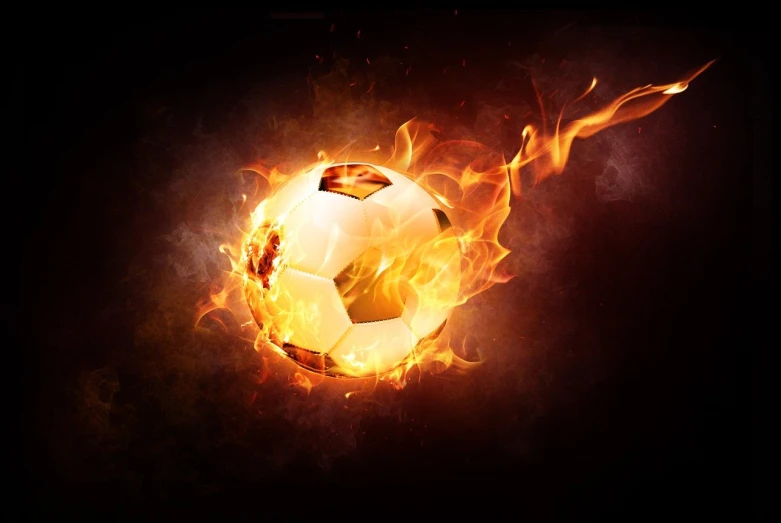 a soccer ball on fire flying through the air, by Thomas Scholes, shutterstock, digital art, iphone wallpaper, round, fire and brimstone, wallpaper”