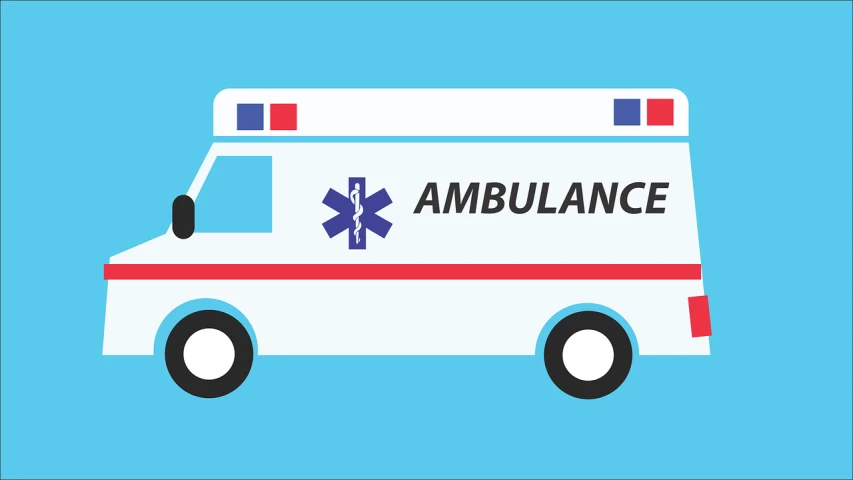 an ambulance is shown on a blue background, a cartoon, by Whitney Sherman, pixabay, on white, footage, body shot, created in adobe illustrator