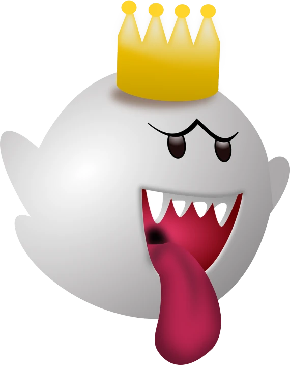 a cartoon character with a crown on his head, inspired by Luigi Kasimir, pixabay contest winner, dada, transparent ghost screaming, princess peach, ready to eat, gaping mouth