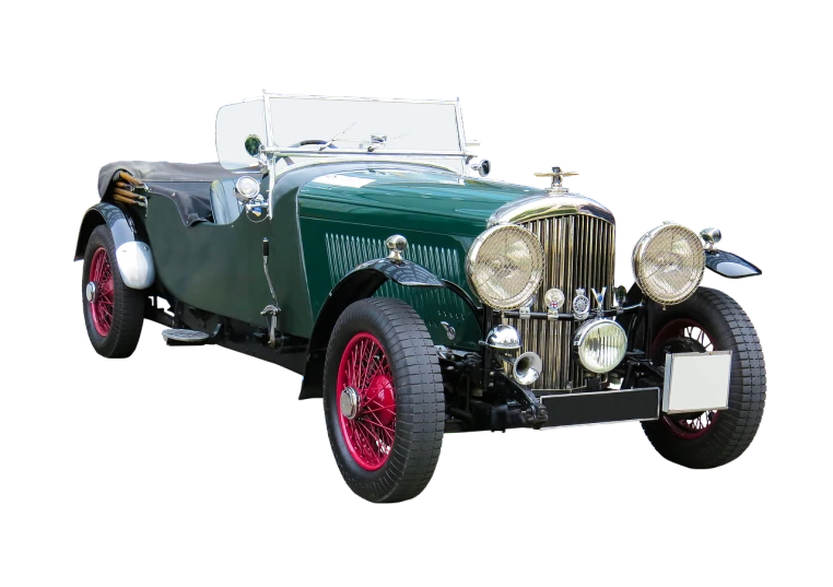 a close up of a vintage car on a black background, a digital rendering, by Derek Hill, trending on pixabay, art deco, bentley, green pickup car, on clear background, coloured photo