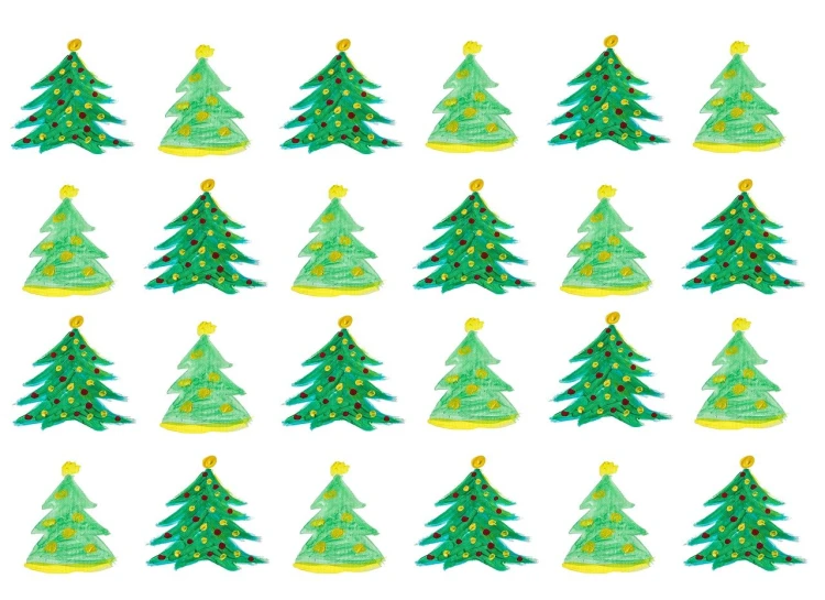 a group of christmas trees sitting next to each other, a portrait, tumblr, naive art, wallpaper pattern, -h 1024, the background is white, 24k