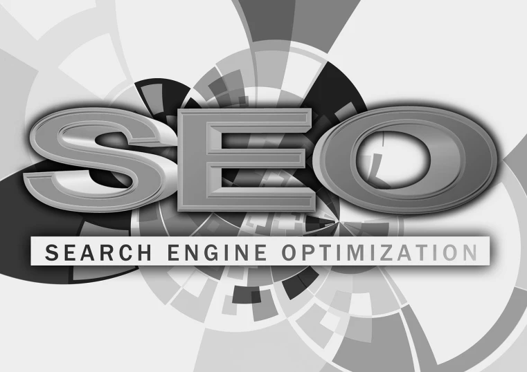 a logo that says seo search engine optimization, a digital rendering, by Mirko Rački, trending on pixabay, grayscale photography, geometrical, ads, german