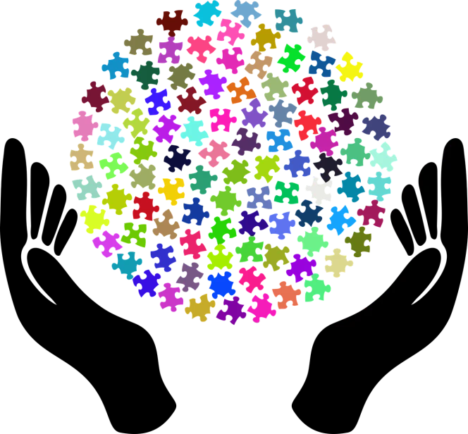 a circle of puzzle pieces on a black background, a jigsaw puzzle, generative art, amoled, cute colorful adorable, balloon, floral flowers colorful