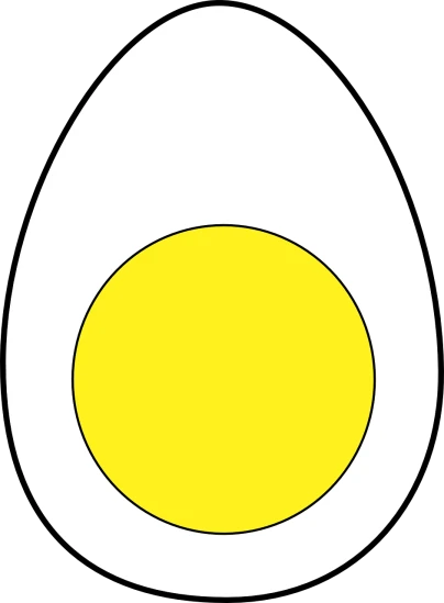 a white and yellow egg on a black background, inspired by Kōno Michisei, sōsaku hanga, vectorized, attached tail, black centered pupil, a brightly colored