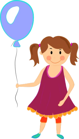 a little girl holding a blue balloon, naive art, lineless, with a black background, wikihow illustration