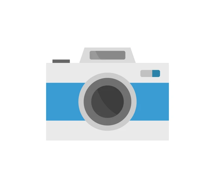 a white and blue camera on a white background, a picture, minimalism, flat color, dslr camera img_4016, flat grey color, full colored