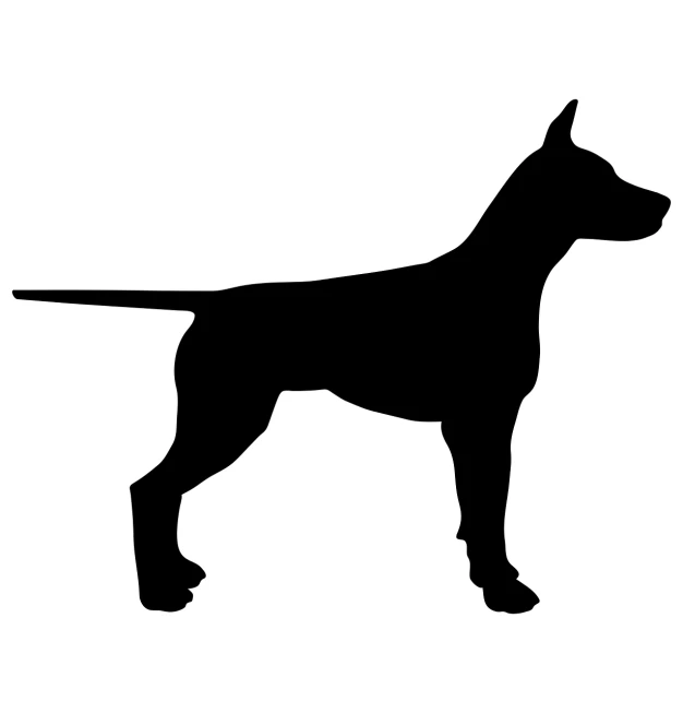 a black and white silhouette of a dog, an illustration of, by Robert Zünd, pointed ears, full device, standing straight, tool