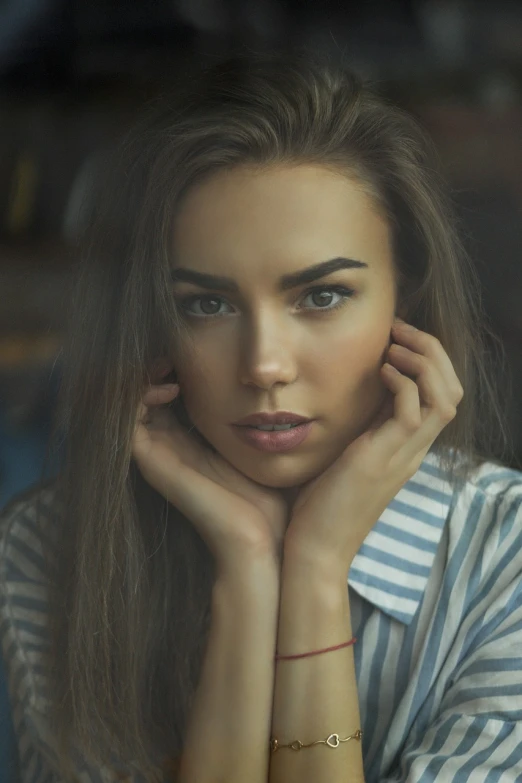 a beautiful young woman posing for a picture, a portrait, by Adam Marczyński, pexels, photorealism, thin eyebrows, olga buzova, soft lighting and focus, casual pose