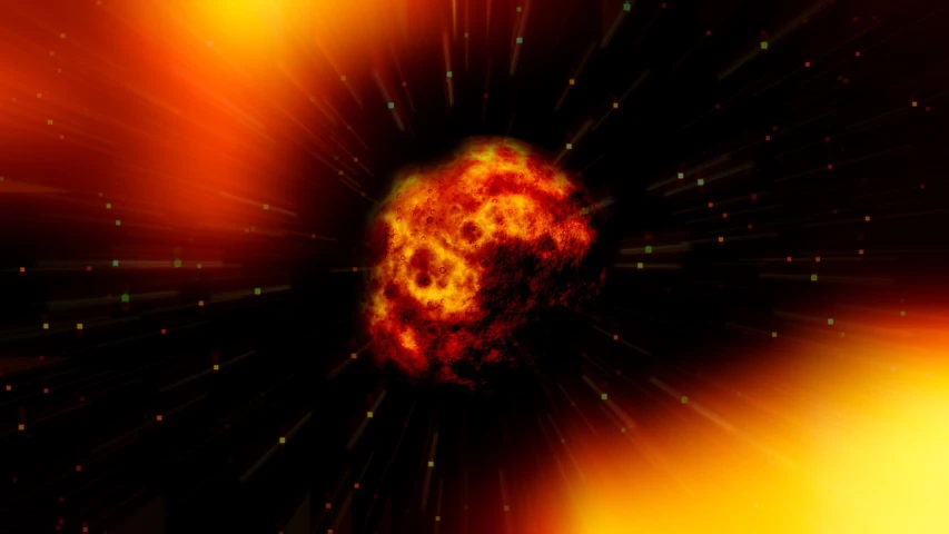 a close up of an object with a star in the background, a digital rendering, huge explosion, mid shot photo