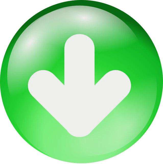 a green button with a white arrow pointing down, pixabay, computer art, upsidedown, tiffany dover, arms down, kawasaki