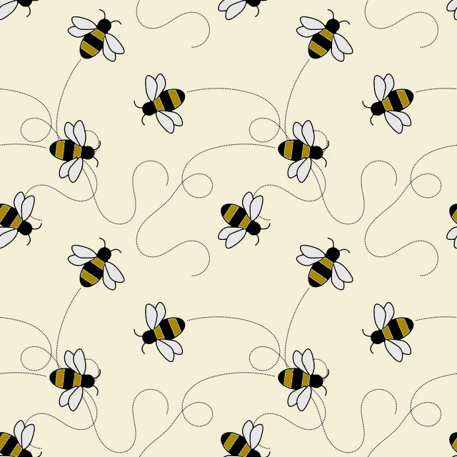 a group of bees flying through the air, an illustration of, by Lisa Milroy, shutterstock, seamless pattern, cream, simple illustration, swirling