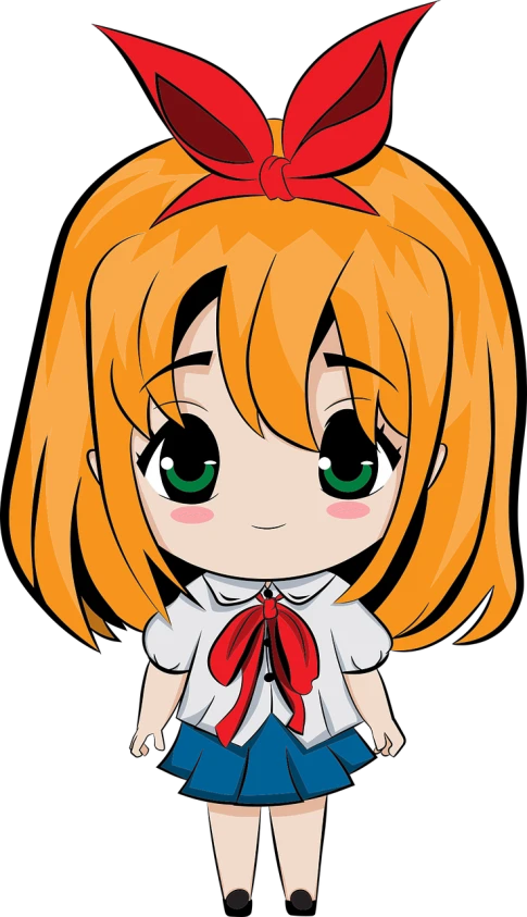 a cartoon girl with blonde hair and green eyes, an anime drawing, mingei, eyes in the style of nendoroid, leeloo, with a black background, k-on!