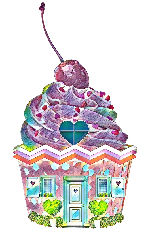 a cupcake with a cherry on top of it, a digital rendering, inspired by Cherryl Fountain, psychedelic architecture, heart, fabry glenn, fuji 8 0 0