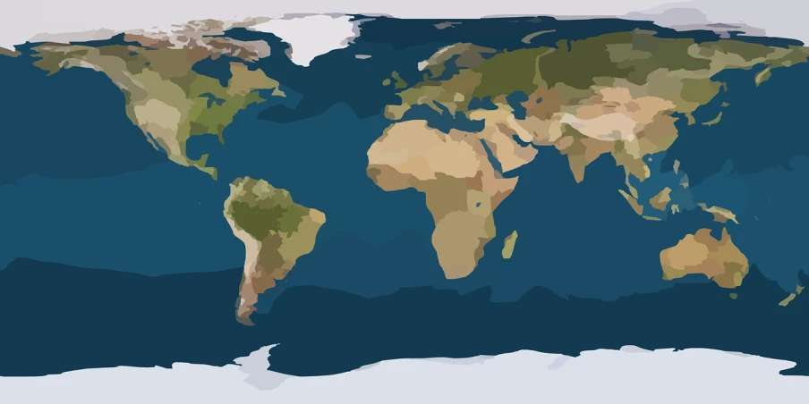 a close up of a map of the world, an illustration of, pixabay, regionalism, shaded flat illustration, earthtone colors, wpap, barometric projection