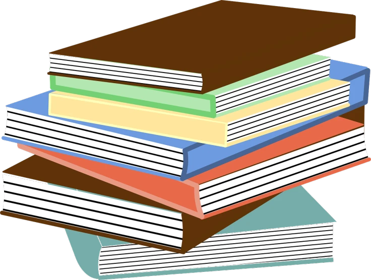 a stack of books on top of each other, a sketch, pixabay, academic art, on a flat color black background, no gradients, highly detailed and colored, looking left