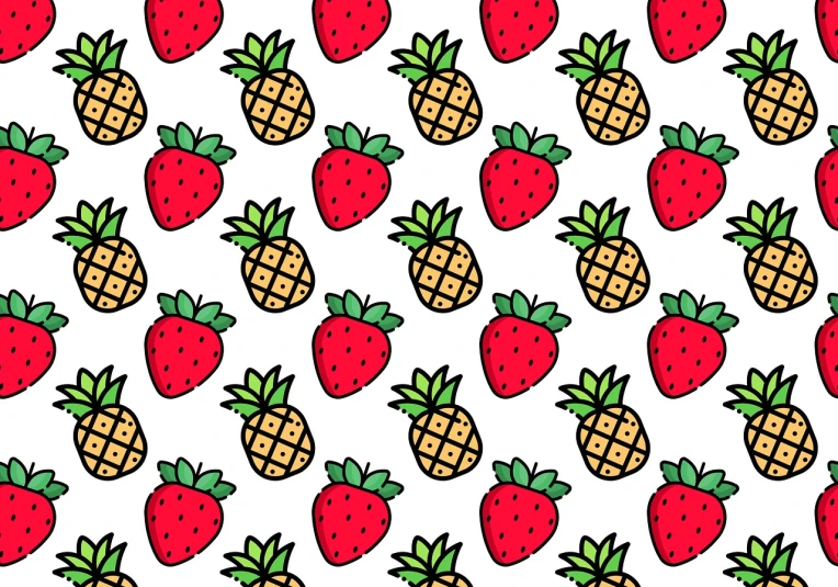 a pattern of strawberries and pineapples on a white background, a picture, tumblr, cartoonish graphic style, masterpiece illustration, clipart, chibi