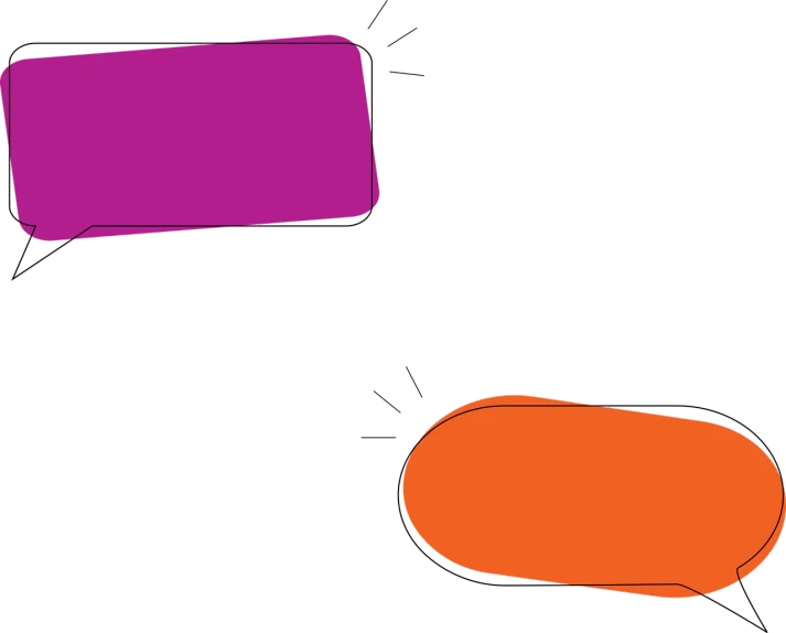 three different colored speech bubbles on a black background, an abstract drawing, color field, purple orange colors, background image, elongated arms, wide long view