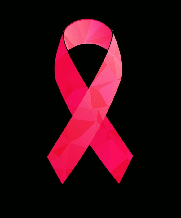 a pink ribbon on a black background, an illustration of, digital art, red birthmark, polygon, logo without text, istockphoto