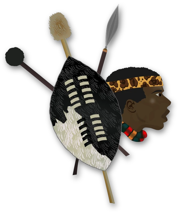 a drawing of a person holding two spears and a shield, a digital rendering, inspired by Bruce Onobrakpeya, pixabay contest winner, shoulder patch design, black african princess, !!! very coherent!!! vector art, hunting trophies