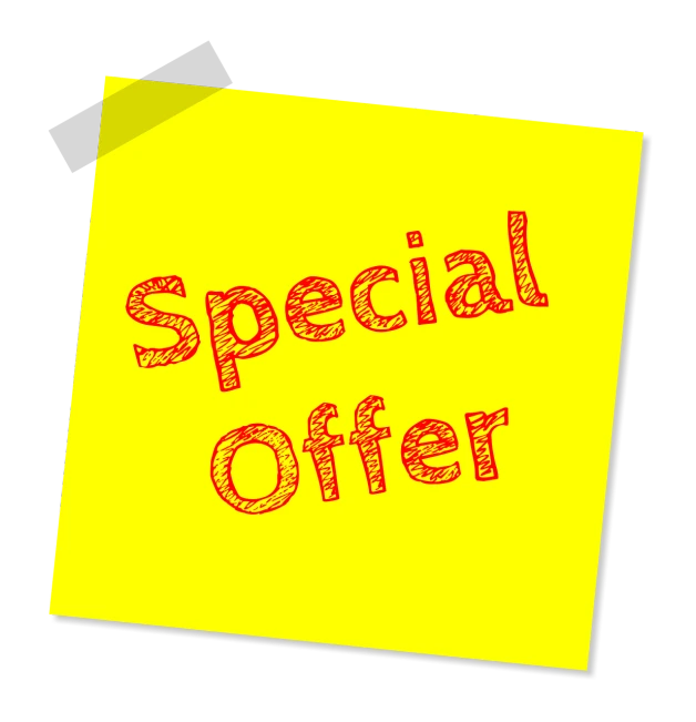a sticky paper with the words special offer written on it, pixabay, hansa yellow, avatar image, yellow artificial lighting, jpeg artifact