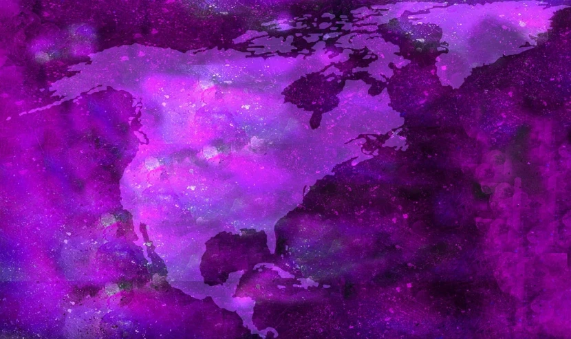 a close up of a map of the world, an illustration of, metaphysical painting, purple nebula, matte digital illustration, america, stylized background