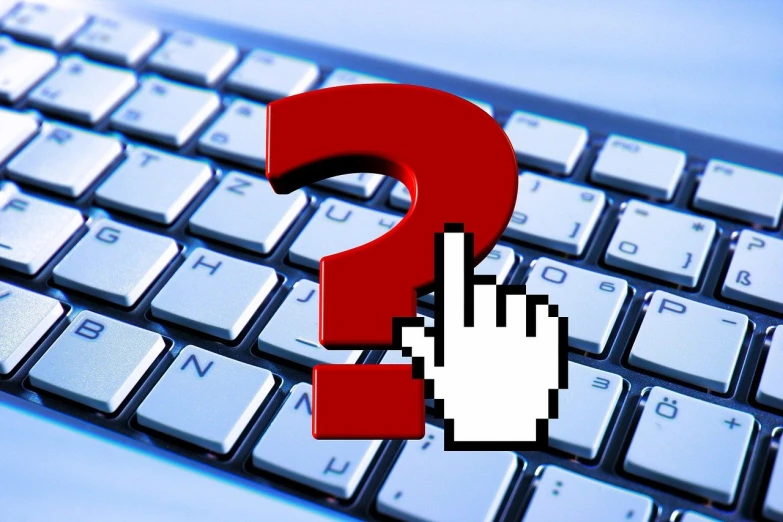 a computer keyboard with a question mark on it, by David Burton-Richardson, pixabay, computer art, pointing index finger, wheres wally, smooth in _ the background, avatar for website