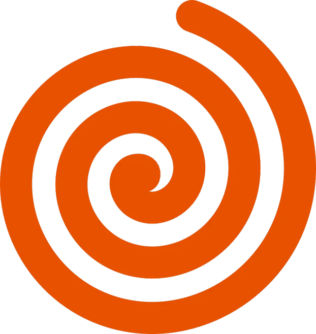 an orange and black spiral logo on a black background, hurufiyya, kahikatea, rating: general, woodstock, wikimedia