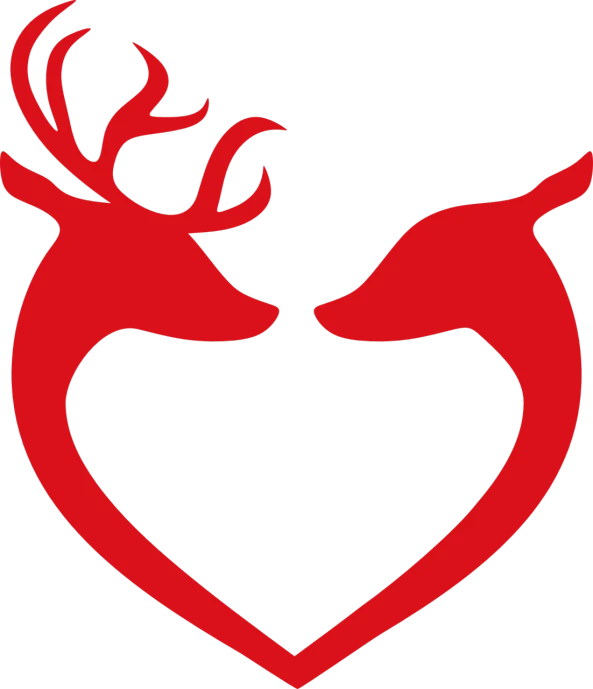 a couple of deers that are in the shape of a heart, symbolism, red on black, 1128x191 resolution, emblem, not cropped