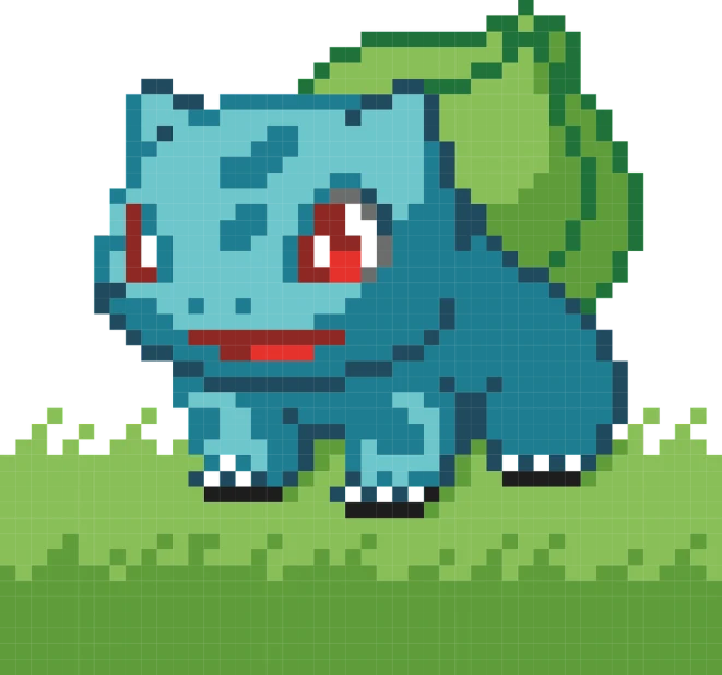 a pixel pokemon with a leaf on its back, by Kubisi art, bulbasaur, 1 6 bit colors, an ai generated image, 2011