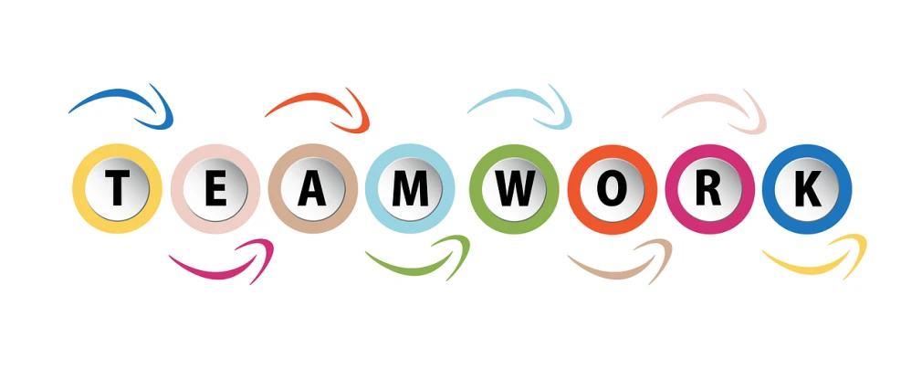 a group of colorful letters that spell teamwork, by James Wood, trending on pixabay, assemblage, online casino logo, with two arrows, hello world, samoyed dog