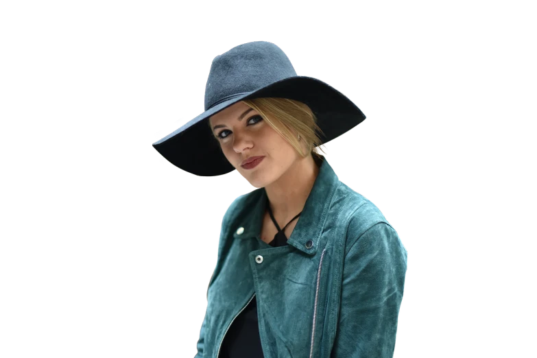 a close up of a person wearing a hat, by Emma Andijewska, wearing a black jacket, with teal clothes, singer songwriter, blonde woman