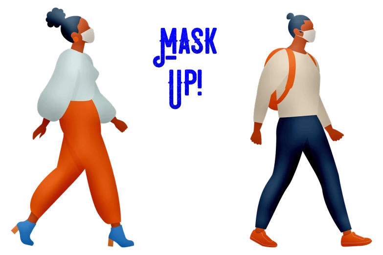 a couple of people walking next to each other, concept art, by Jeka Kemp, shutterstock, mask inside mask, cel shaded!!!, glow up, dark blue + dark orange