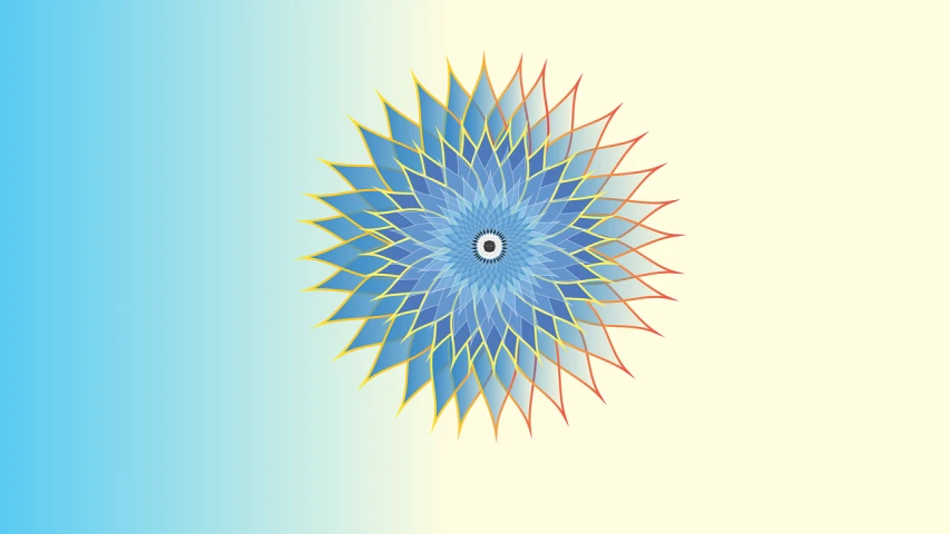 a blue and yellow flower on a light blue background, vector art, inspired by Gabriel Dawe, abstract illusionism, evil eye, digital yellow red sun, symmetry illustration, sharp focus illustration