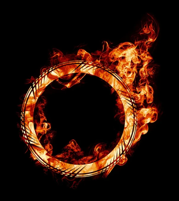 a ring of fire on a black background, renaissance, runic rings, ouroboros, ad image, pillar