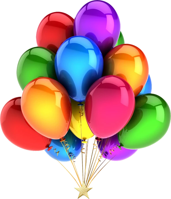 a bunch of balloons with a star on top, a digital rendering, shutterstock, colorful”, bright on black, celebrating a birthday, as an air balloon